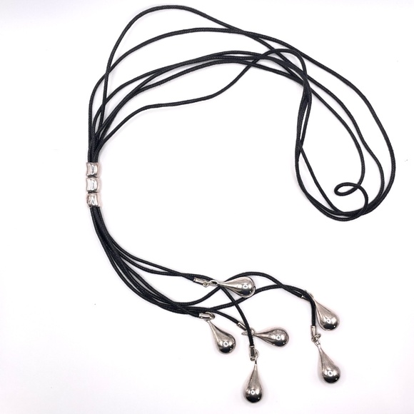 Robert Lee Morris RLM Studio Black Cord Sterling Silver Drops Lariat Necklace - Picture 1 of 9